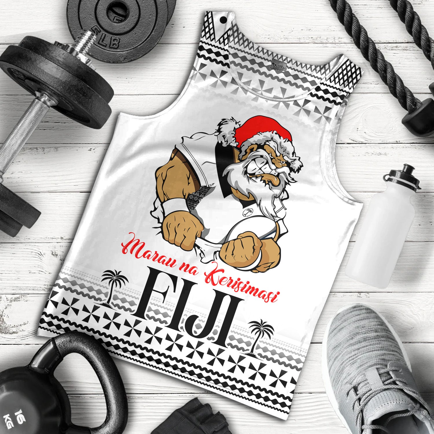 Fiji Tank Top Marau na Kerisimasi Rugby Santa Style