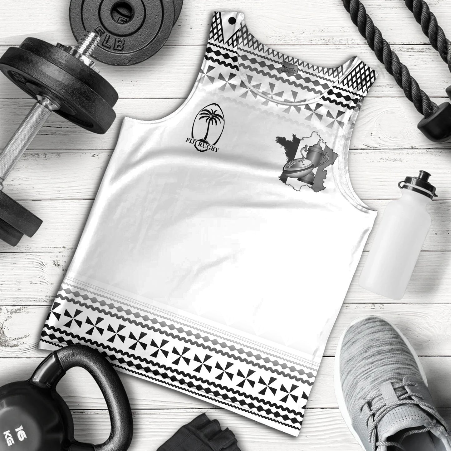 Fiji Tank Top Rugby Ball Tapa Patterns
