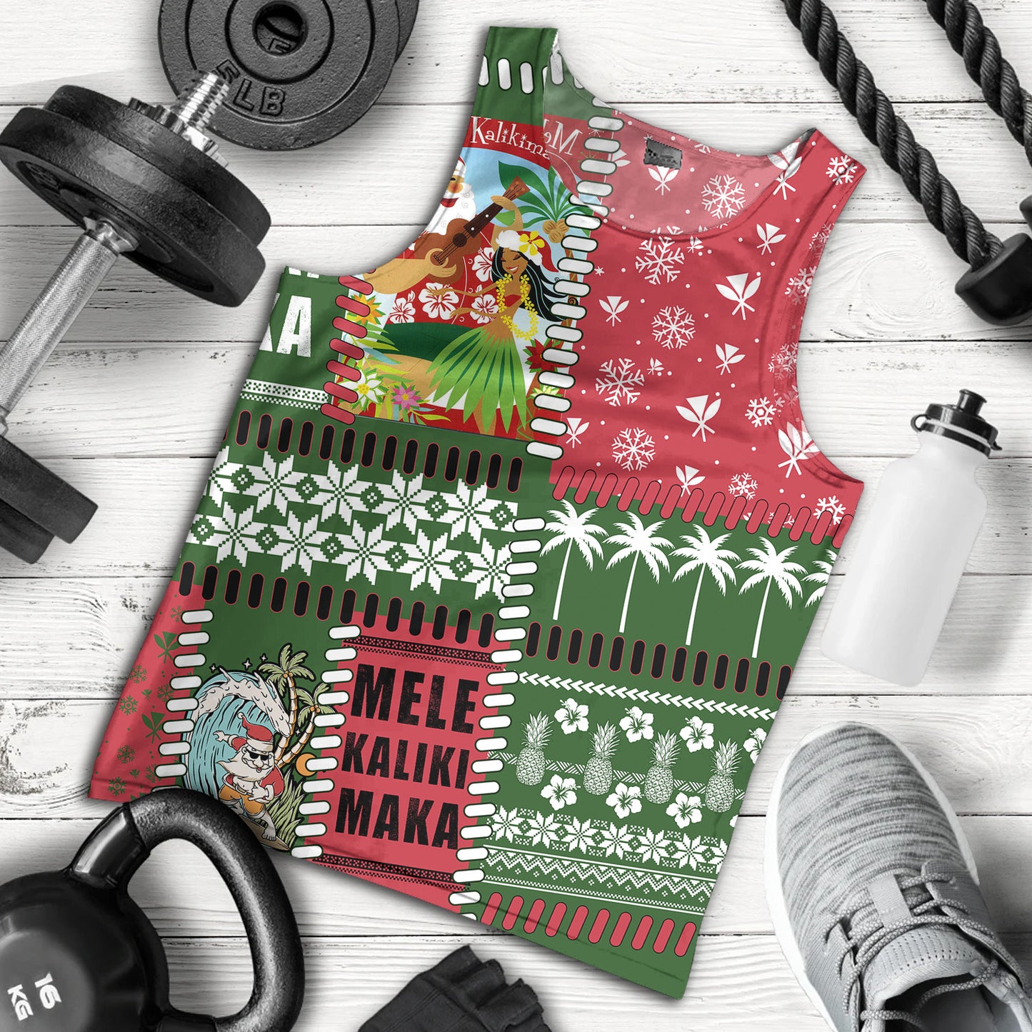 Hawaii Tank Top Santa Surfing Mele Kalikimaka Kanaka Maoli