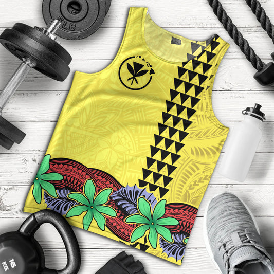 Hawaii Tank Top Kanaka Maoli Map Seal Tropical Flowers Yellow Color