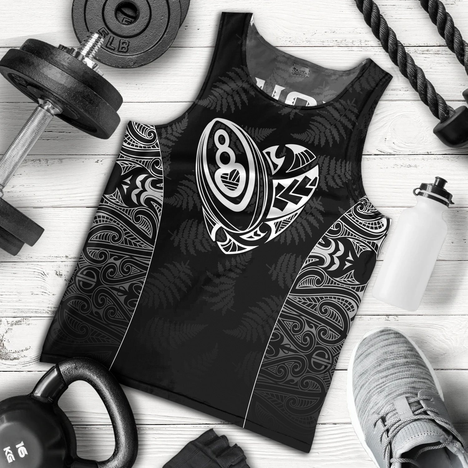 New Zealand Personalized Tank Top Rugby Heart Maori Style Silver Fern