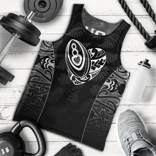 New Zealand Personalized Tank Top Rugby Heart Maori Style Silver Fern