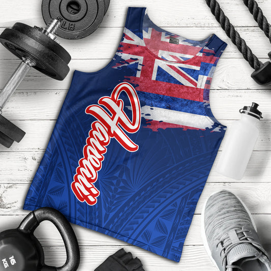 Hawaii Tank Top Hawaii Flag Blue Color Polynesian Patterns Grunge Style