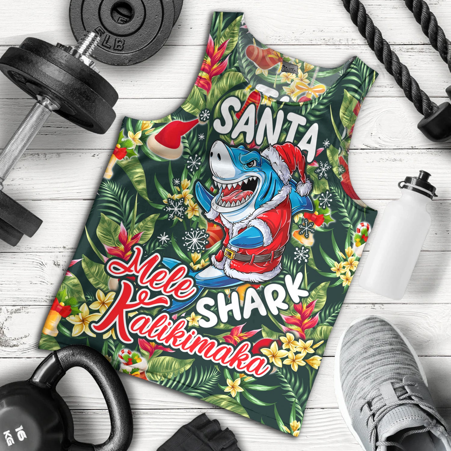 Hawaii Tank Top Mele Kalikimaka Santa Shark Tropical Style