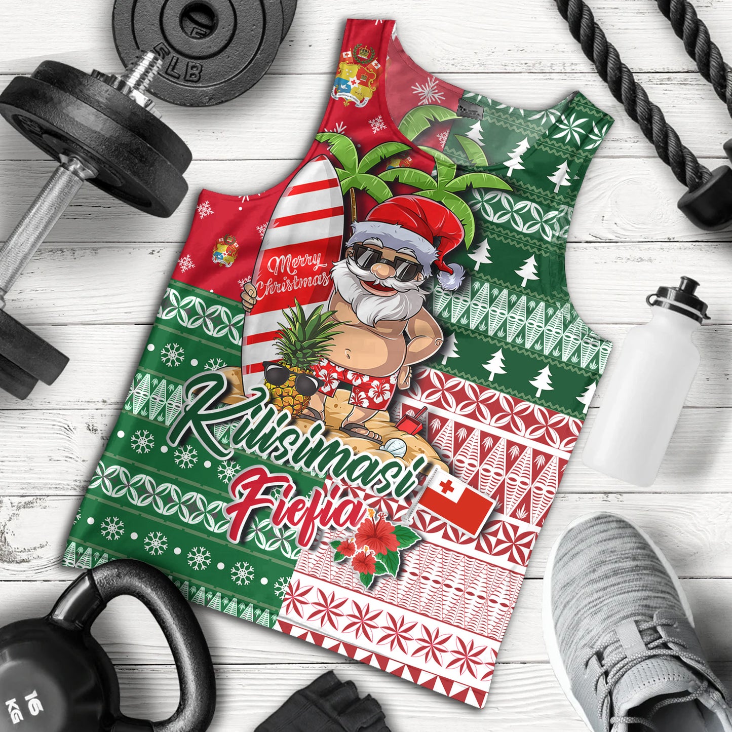 Tonga Tank Top Kilisimasi Fiefia Tropical Xmas Patterns