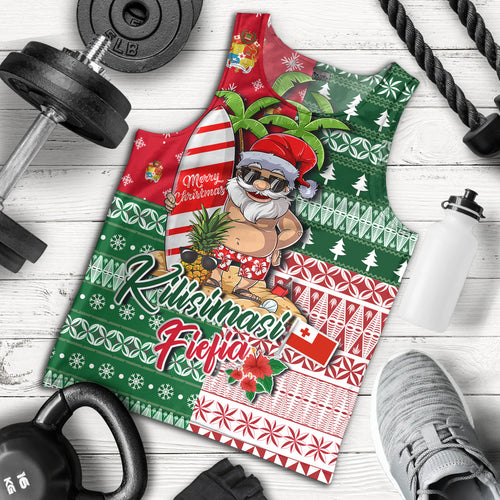 Tonga Tank Top Kilisimasi Fiefia Tropical Xmas Patterns