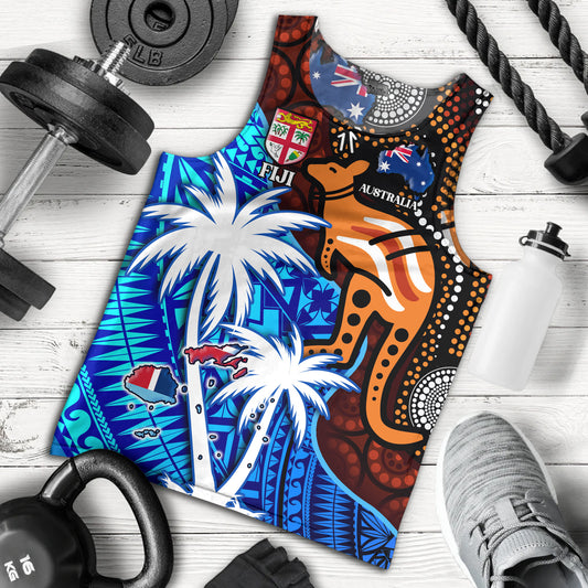 Fiji And Australia Tank Top Fijian Flag Tapa Patterns With Aboriginal Kangaroo
