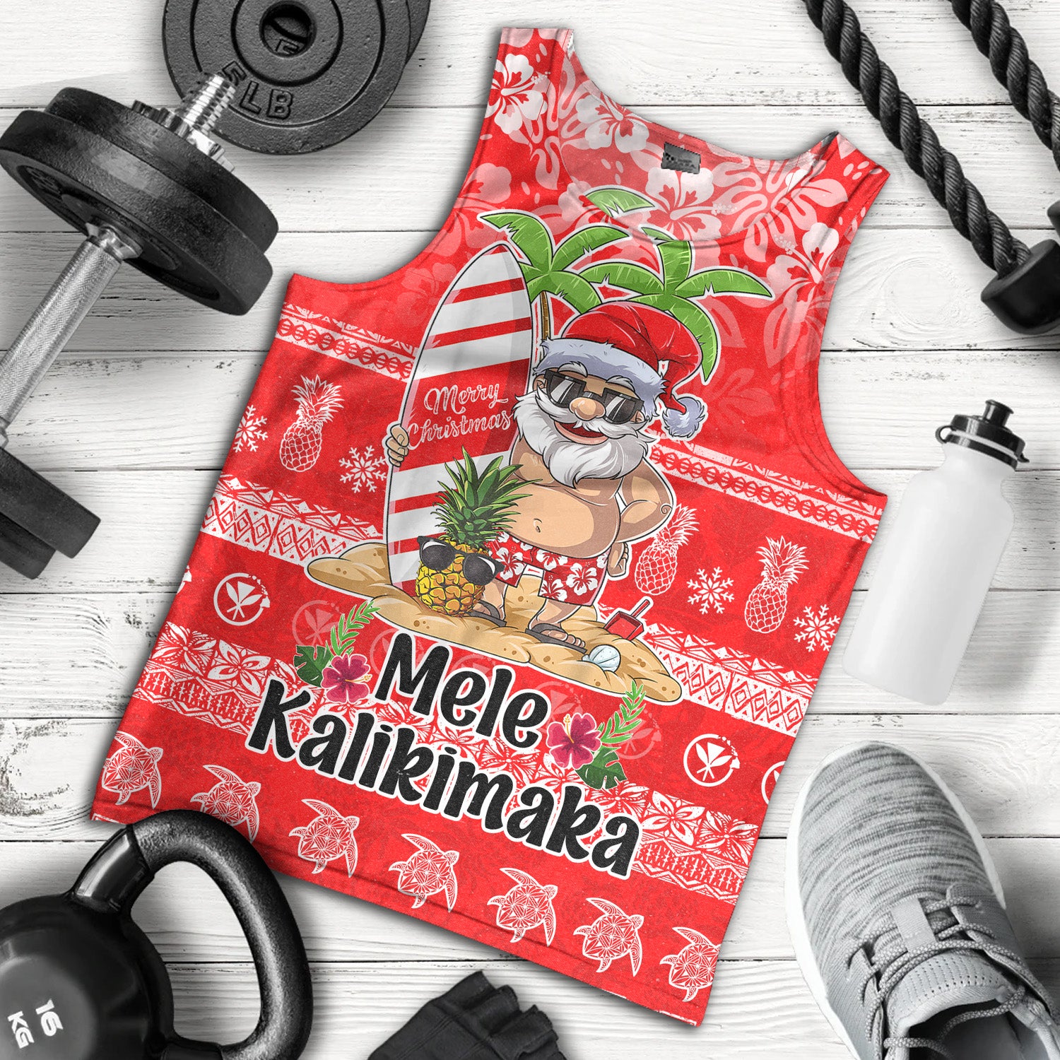 Hawaii Tank Top Mele Kalikimaka Merry Christmas Tree Pineapple Tropical