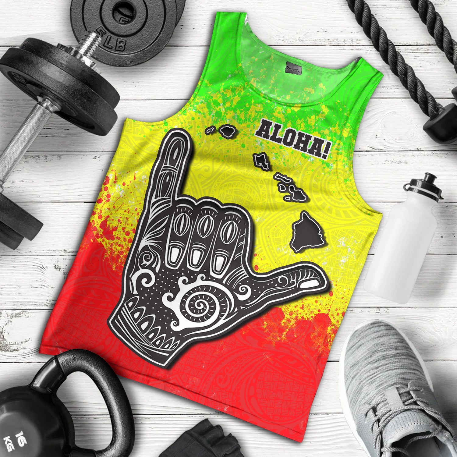 Hawaii Tank Top Polynesian Shaka Hawaii Map Reggae Style