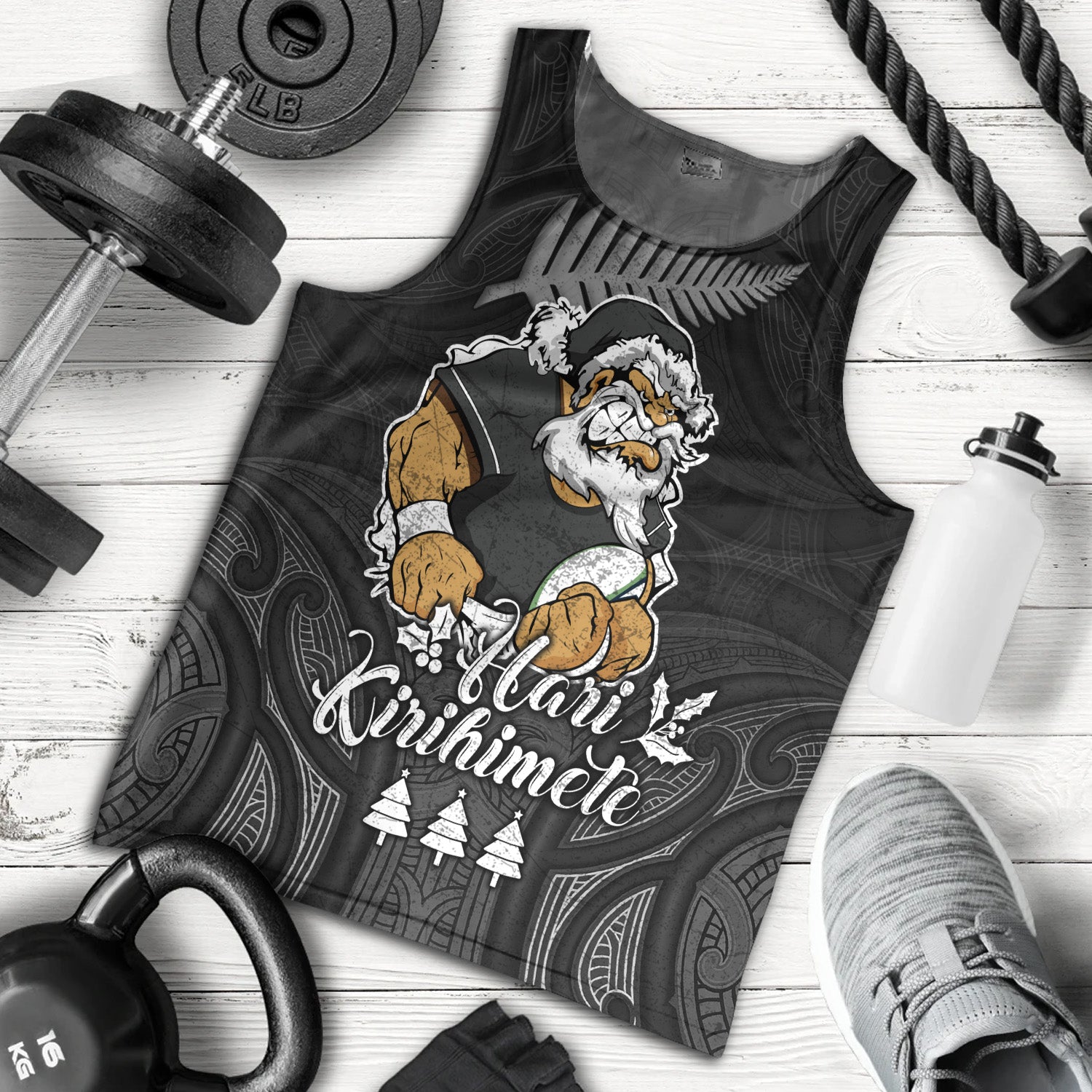 New Zealand Tank Top Hari Kirihimete Rugby Santa Style