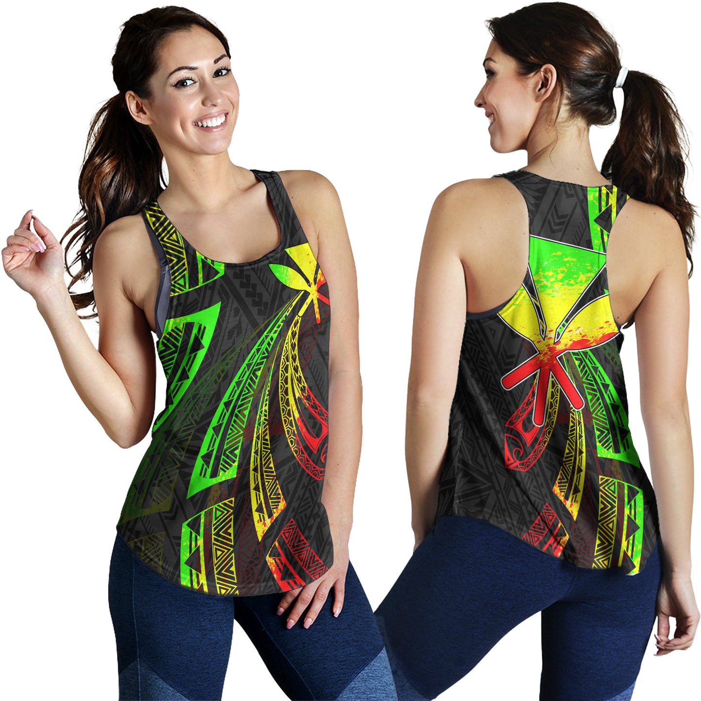 Hawaii Women Tank Kanaka Maoli Polynesian Pattern Reggae Color