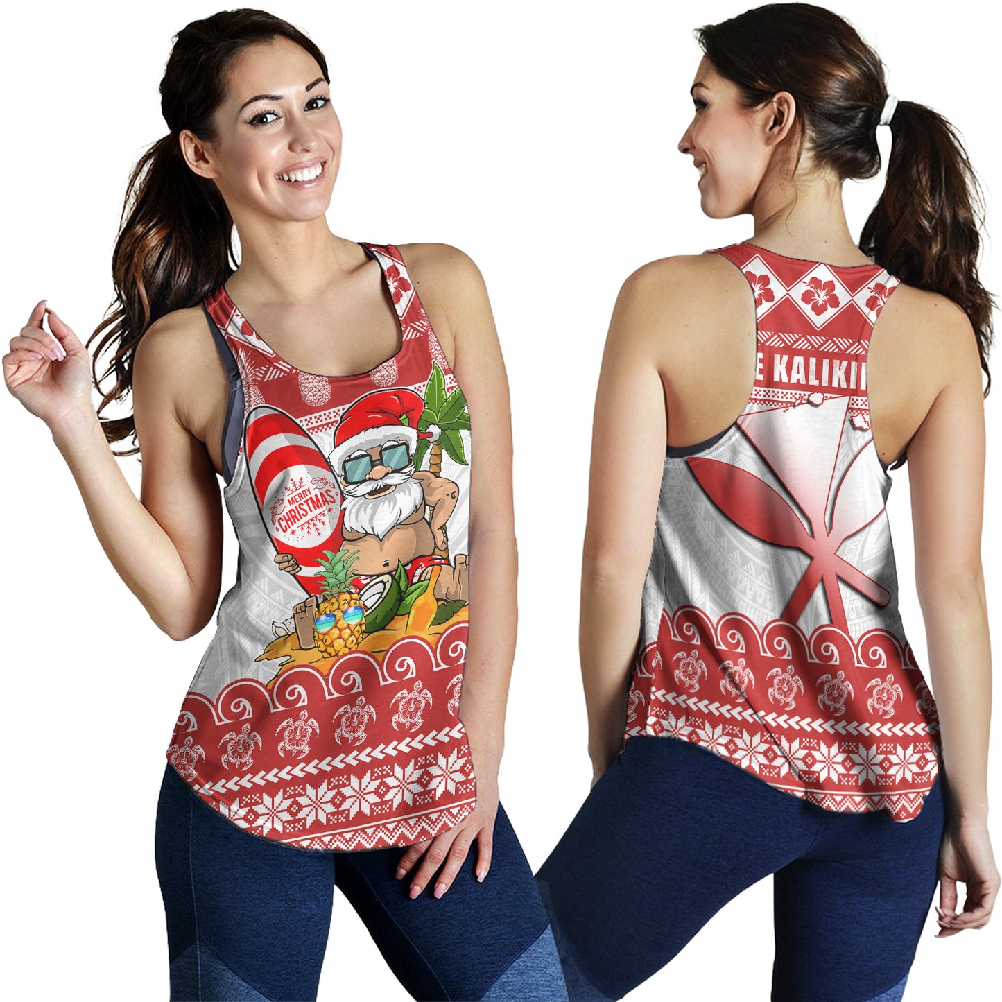 Hawaii Women Tank Santa Surfing Merry Christmas Kanaka Maoli