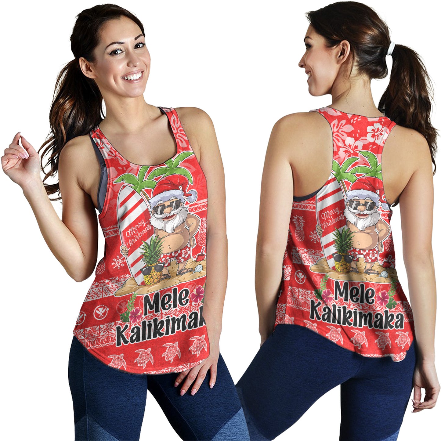 Hawaii Women Tank Mele Kalikimaka Merry Christmas Tree Pineapple Tropical