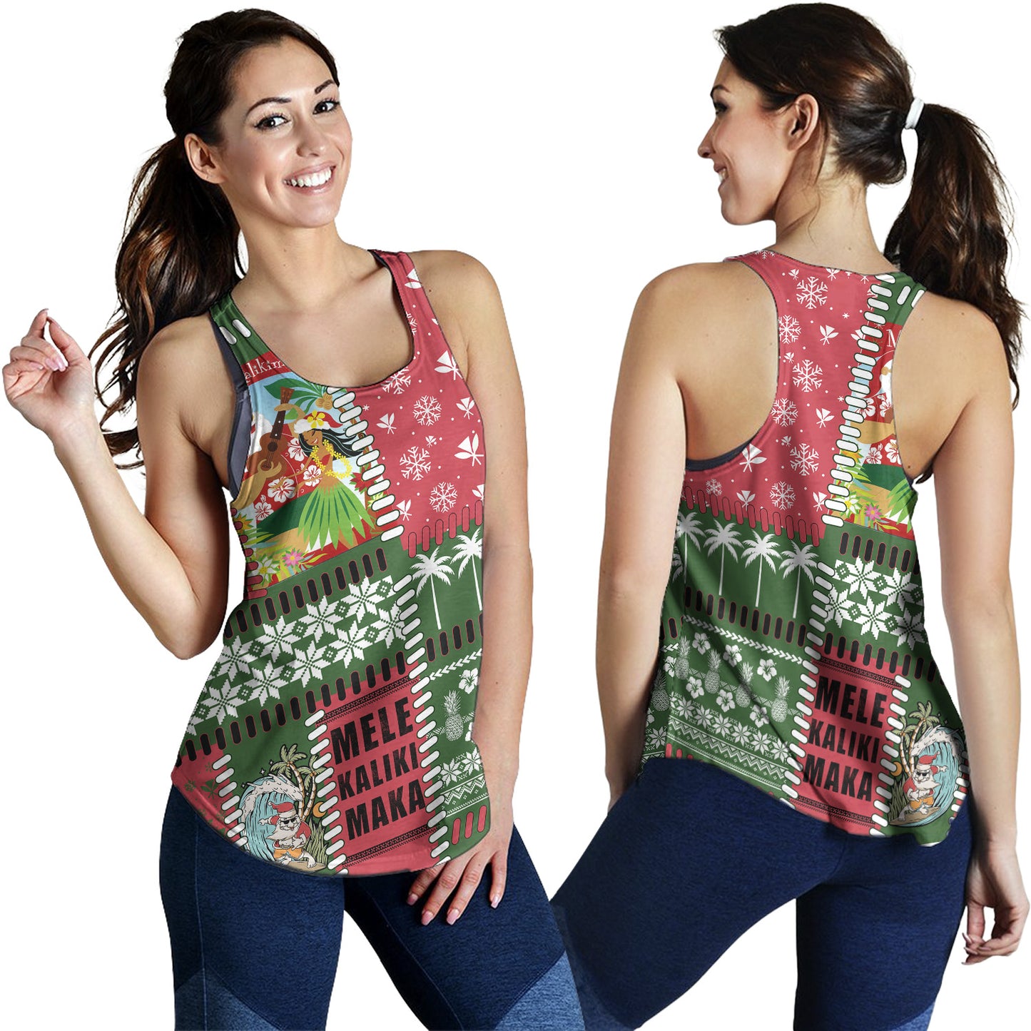 Hawaii Women Tank Santa Surfing Mele Kalikimaka Kanaka Maoli