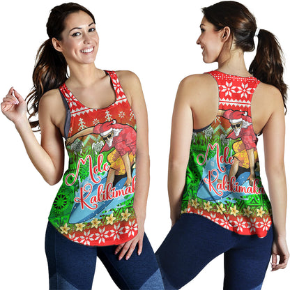 Hawaii Women Tank Santa Surfing Mele Kalikimaka Style