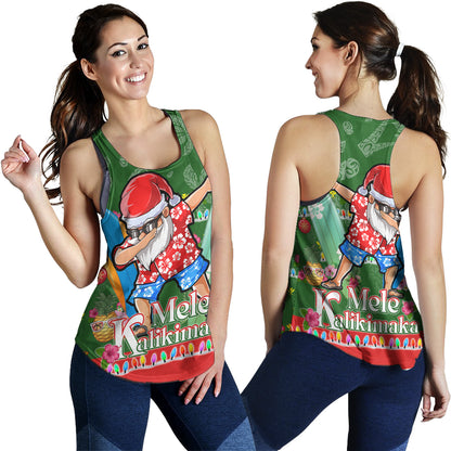 Hawaii Women Tank Mele Kalikimaka Dabbing Santa Christmas Style