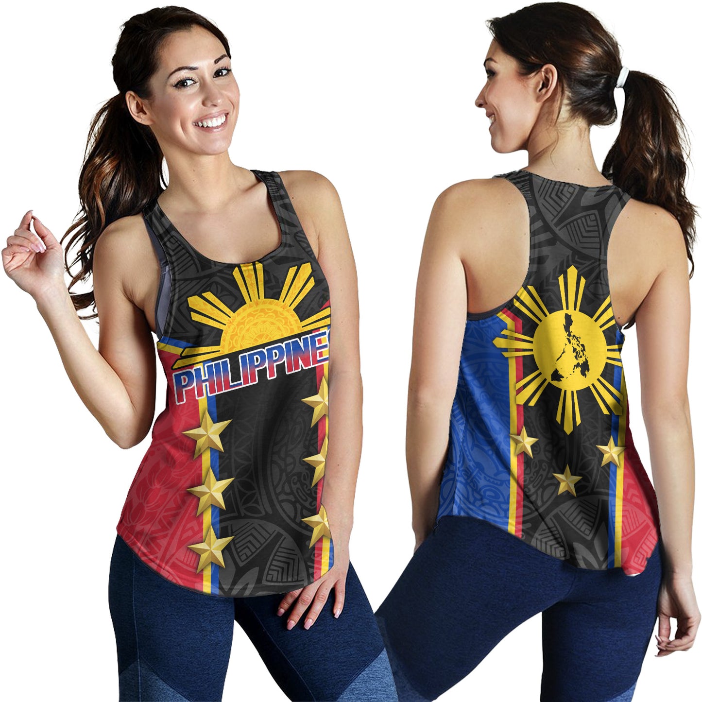 Philippines Filipinos Women Tank Philippines Sun Tribal Pattern Style