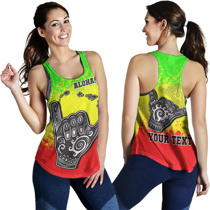 Hawaii Women Tank Polynesian Shaka Hawaii Map Reggae Style