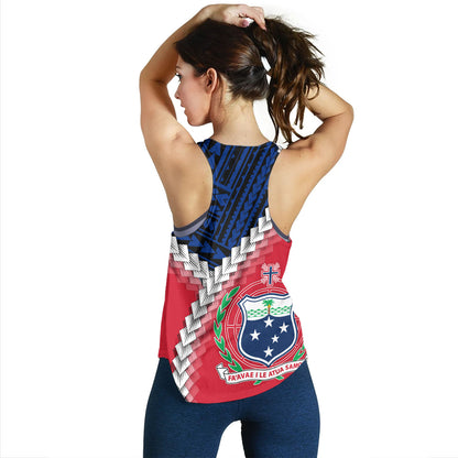 Samoa Women Tank Samoa Coat Of Arms With Polynesian Tattoo Flag Style