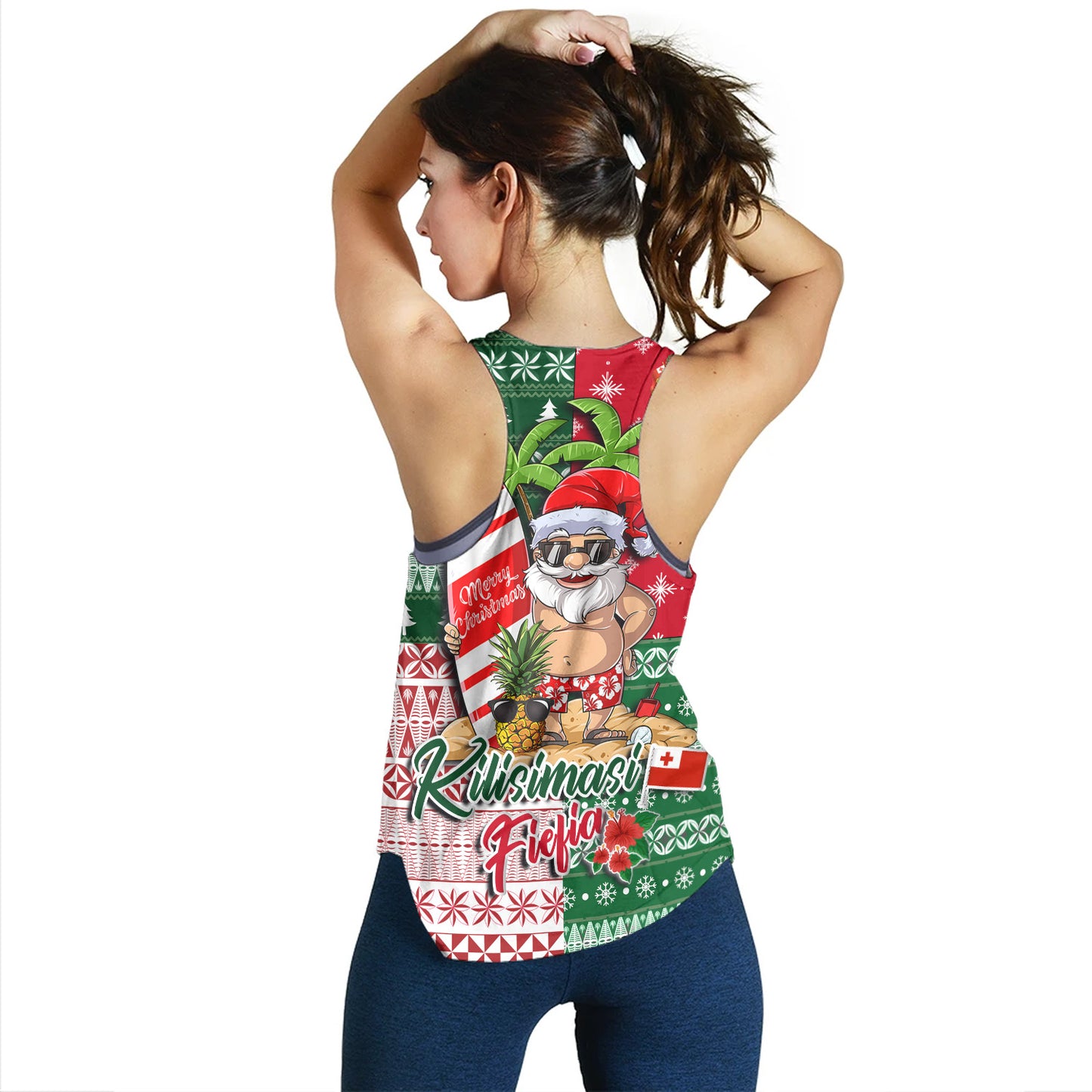 Tonga Women Tank Kilisimasi Fiefia Tropical Xmas Patterns