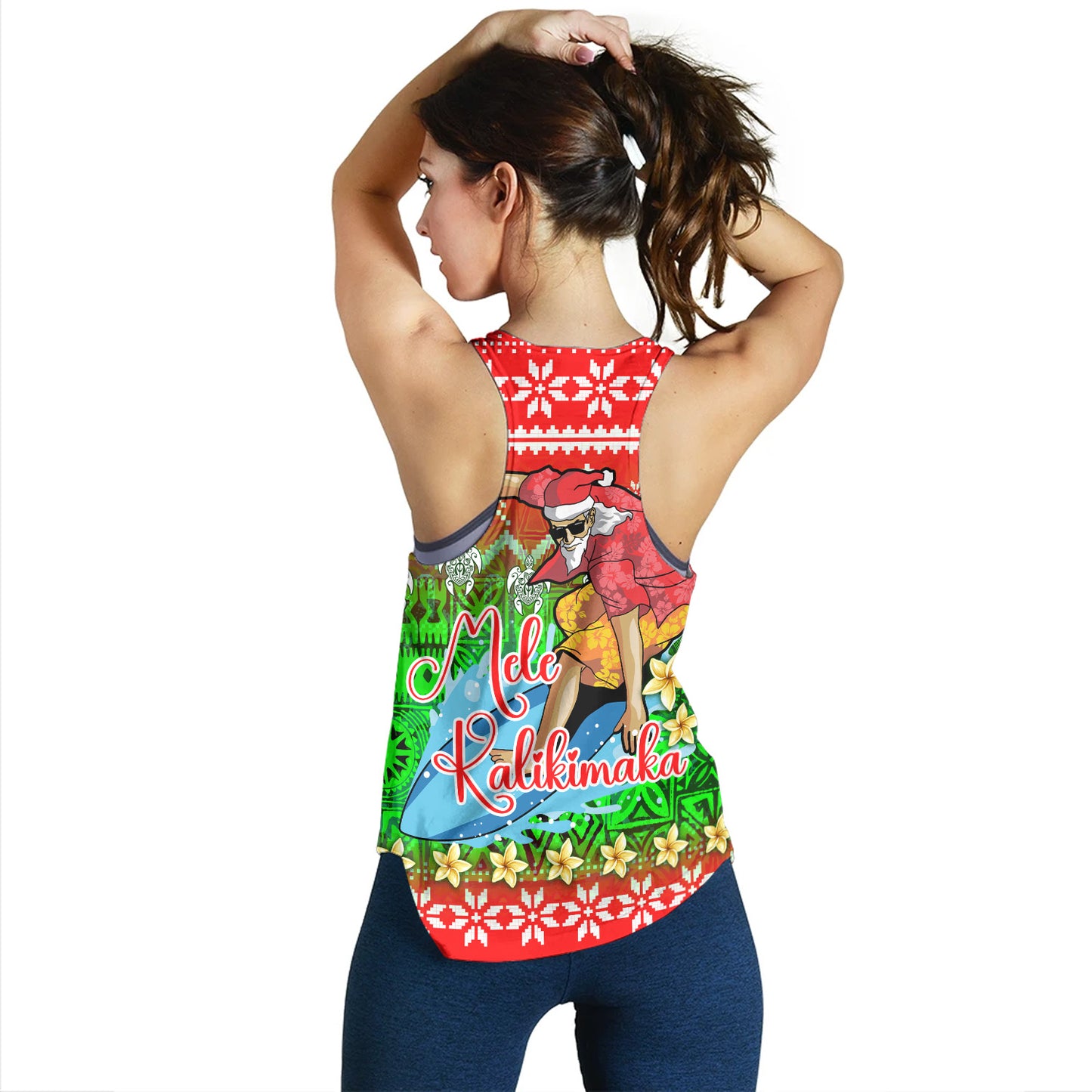 Hawaii Women Tank Santa Surfing Mele Kalikimaka Style