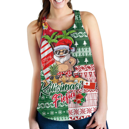 Tonga Women Tank Kilisimasi Fiefia Tropical Xmas Patterns