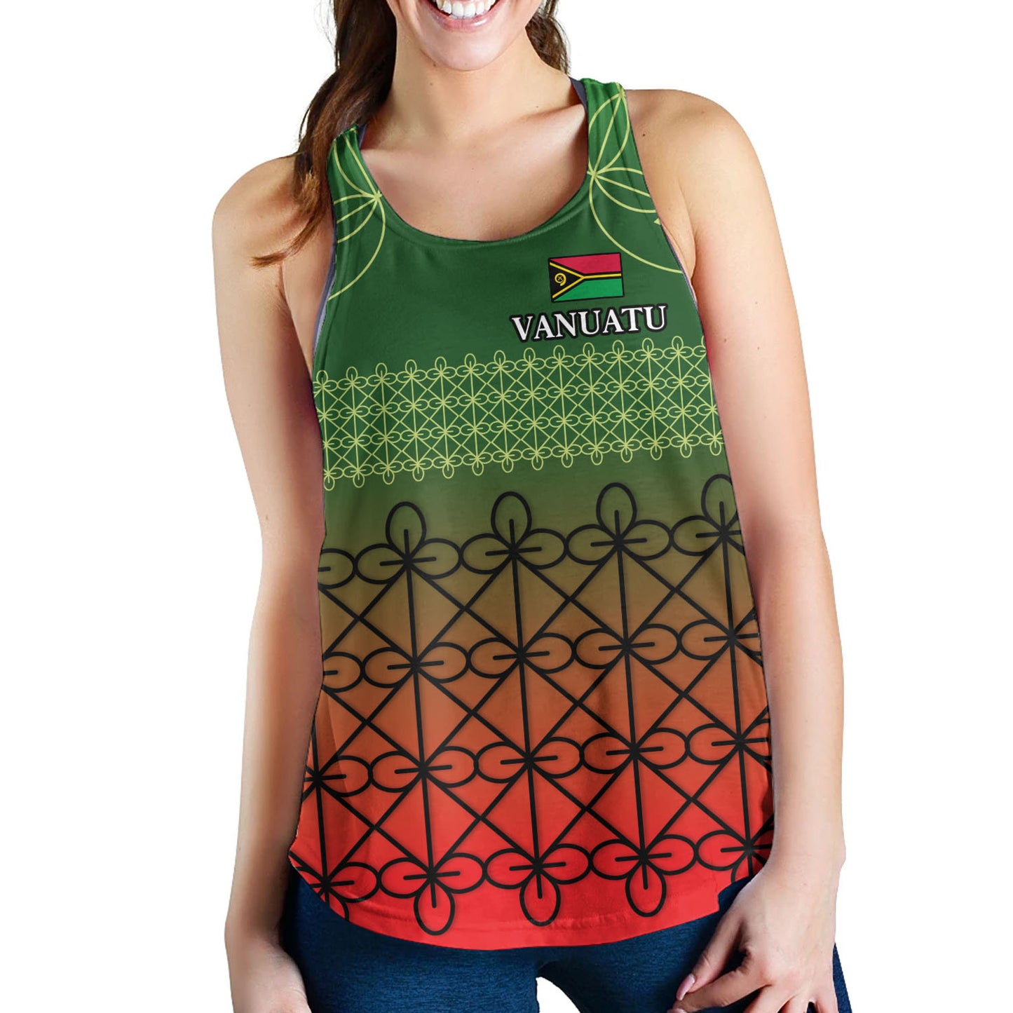 Vanuatu Women Tank Custom Seal Flag Color Mutis En Atan Design