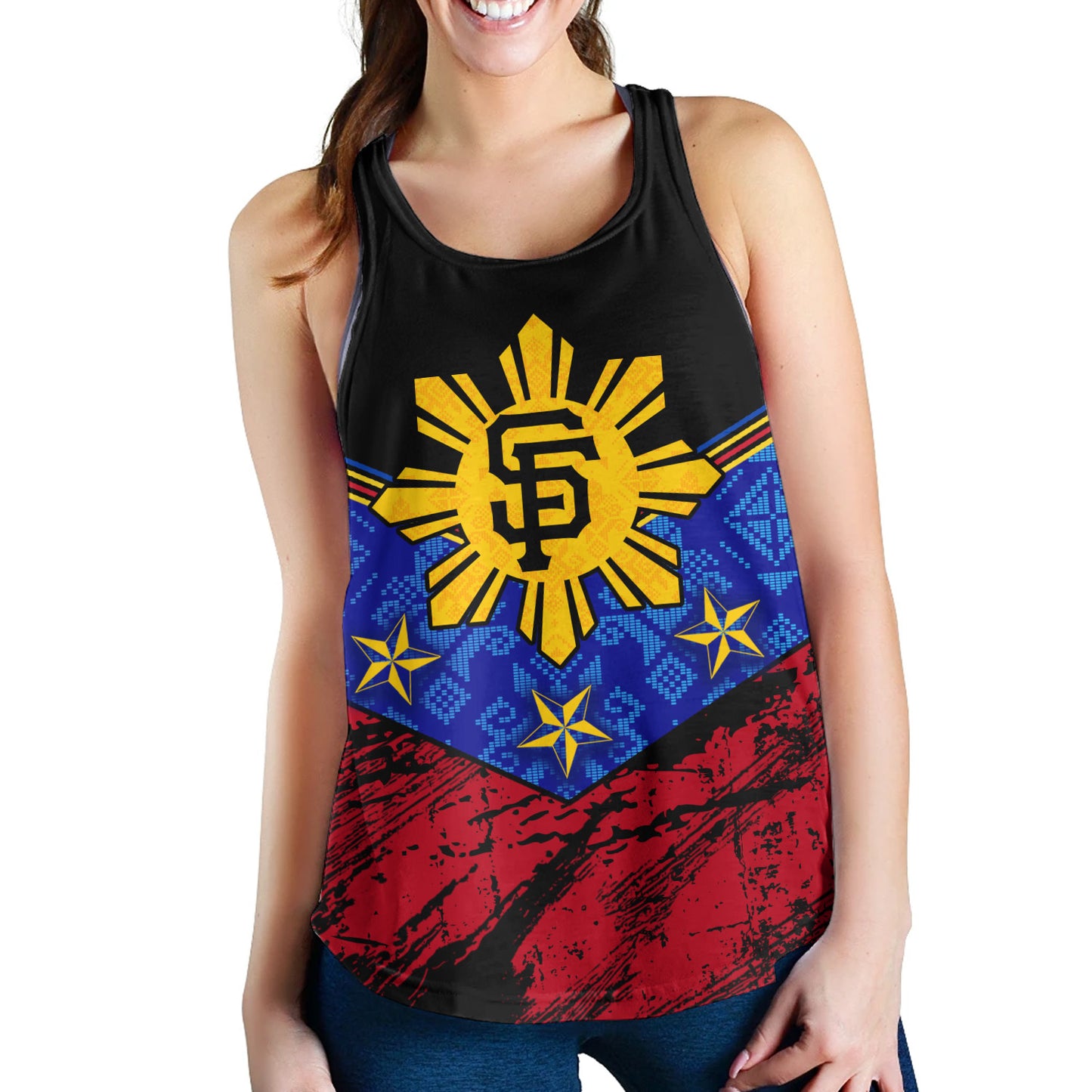 Philippines Filipinos Women Tank San Francisco Filipino Grunge Brush Stroke Style