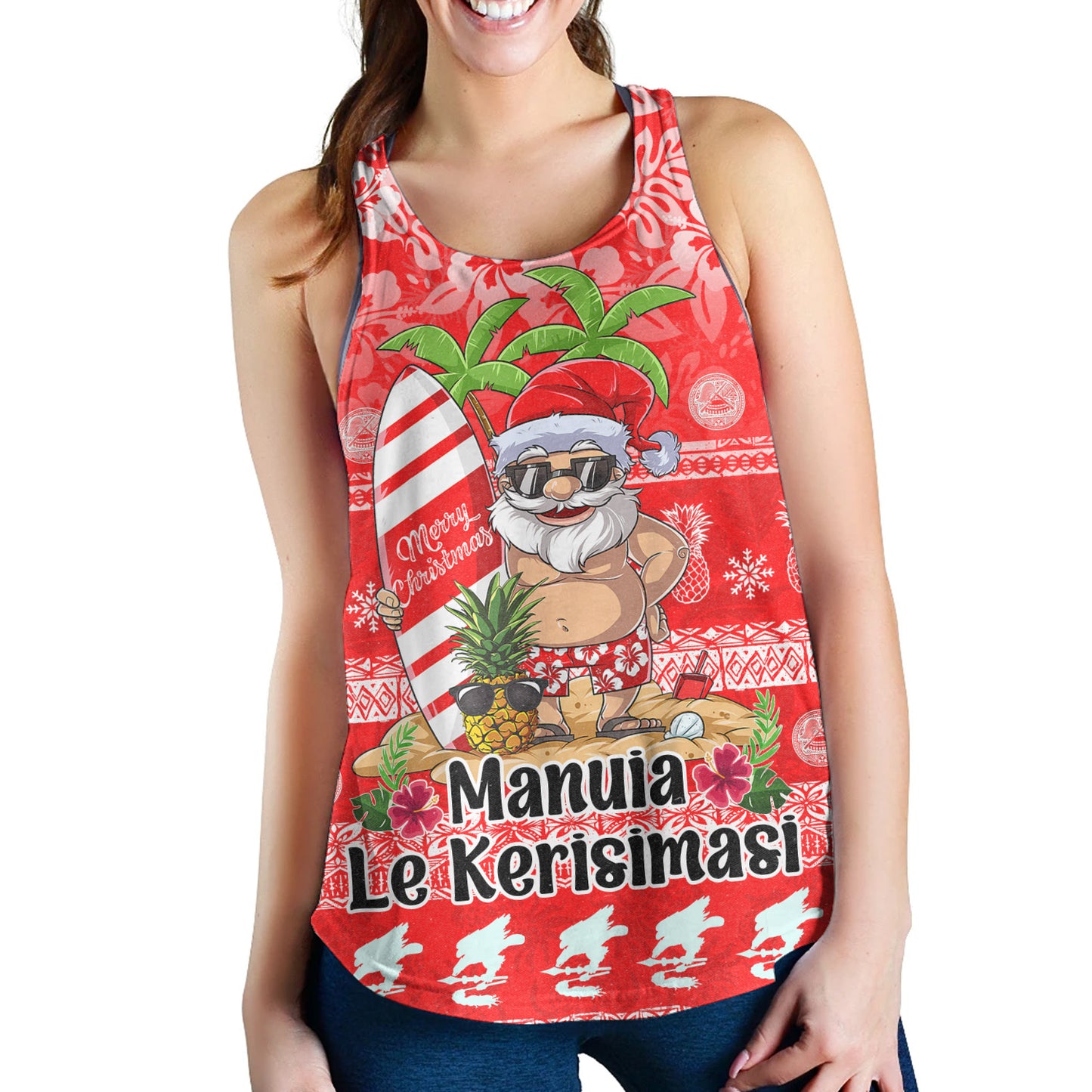 American Samoa Women Tank Manuia Le Kerisimasi Tropical Xmas Patterns