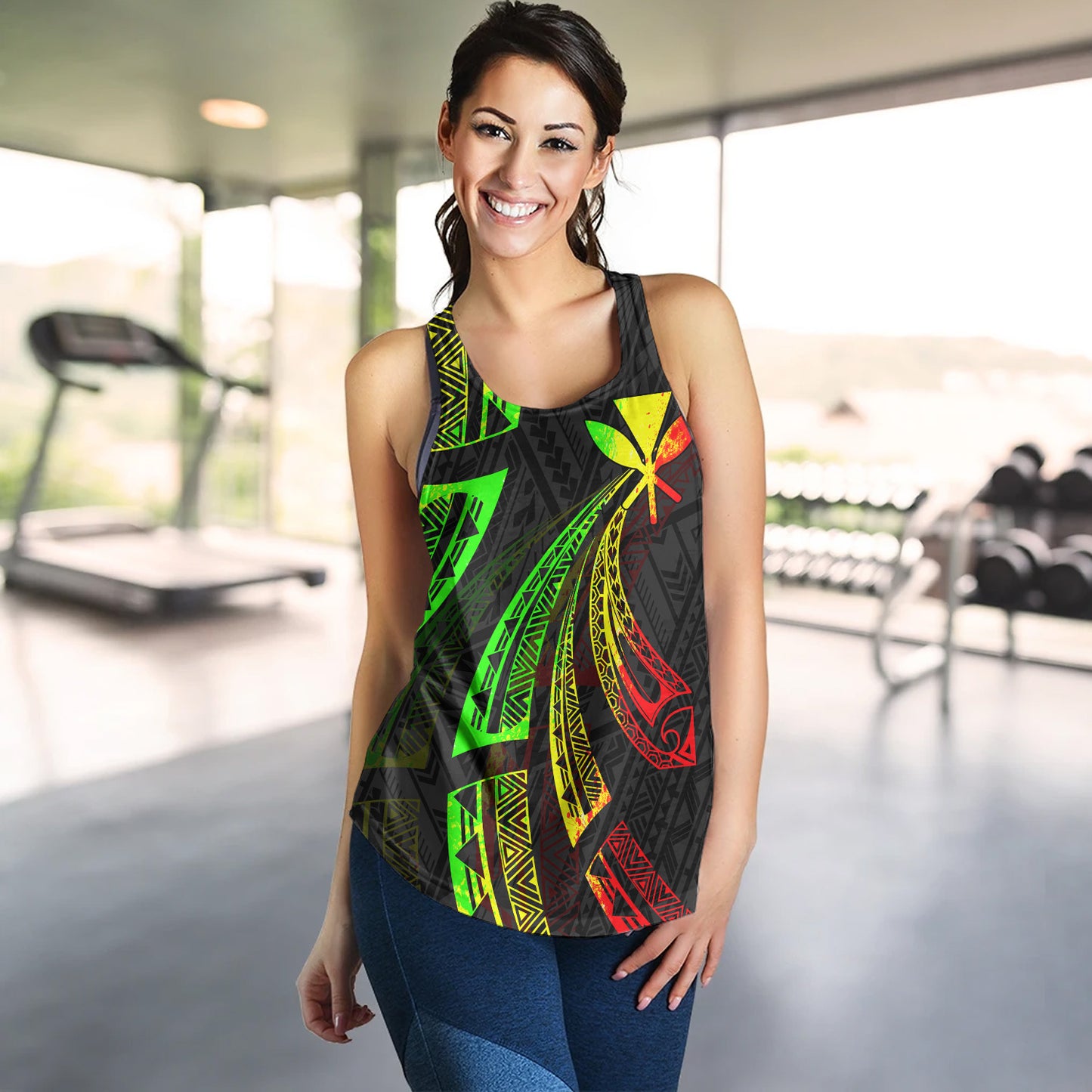 Hawaii Women Tank Kanaka Maoli Polynesian Pattern Reggae Color