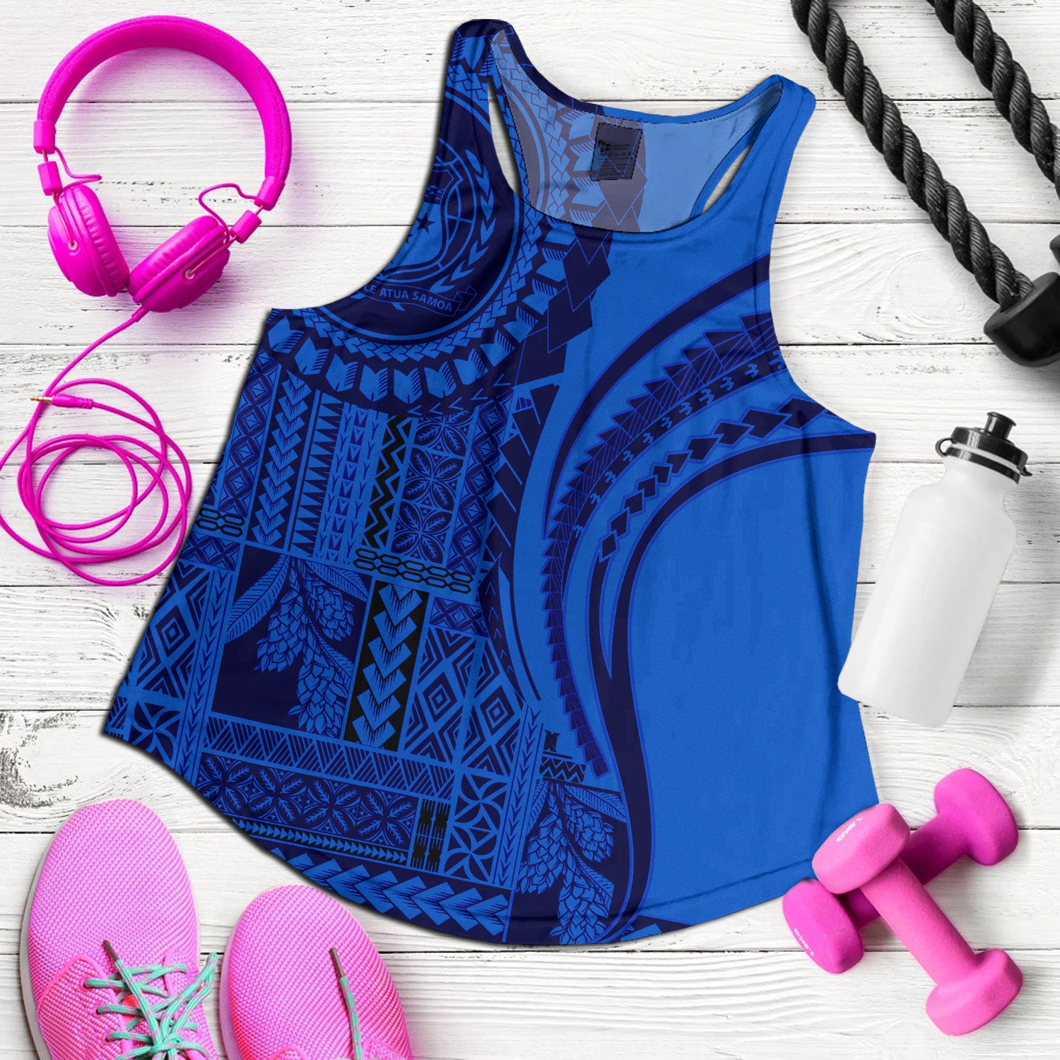 Samoa Women Tank Seal Samoan Siapo Blue Design | Polynesian.co
