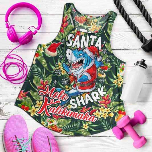 Hawaii Women Tank Mele Kalikimaka Santa Shark Tropical Style