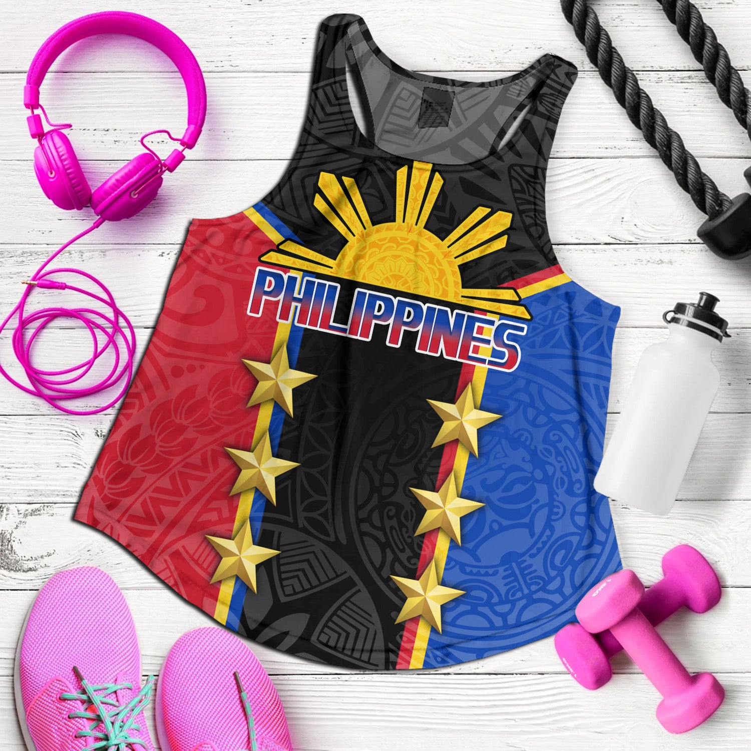 Philippines Filipinos Women Tank Philippines Sun Tribal Pattern Style