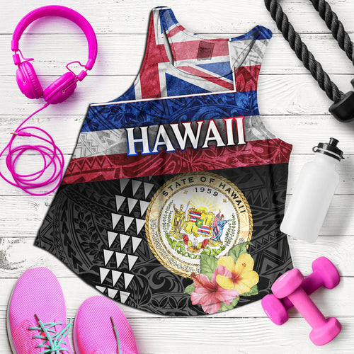 Hawaii Women Tank Hawaiian Flag Polynesian Tribal Hibiscus Style