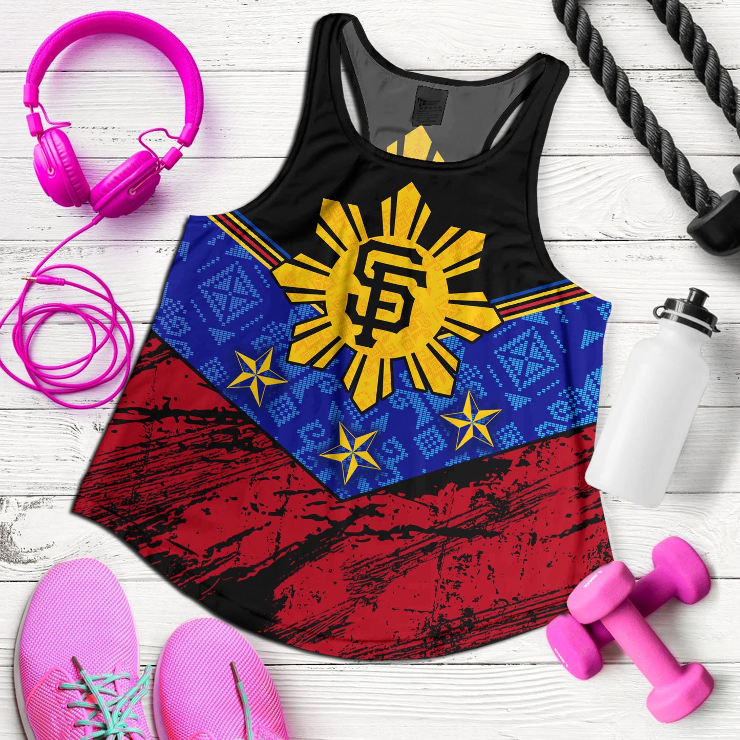 Philippines Filipinos Women Tank San Francisco Filipino Grunge Brush Stroke Style