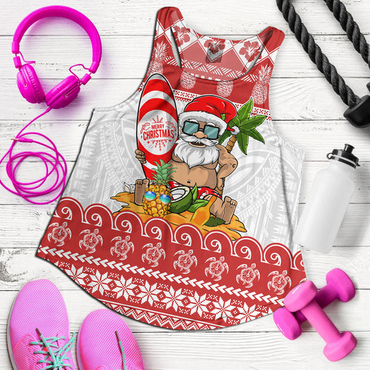 Hawaii Women Tank Santa Surfing Merry Christmas Kanaka Maoli