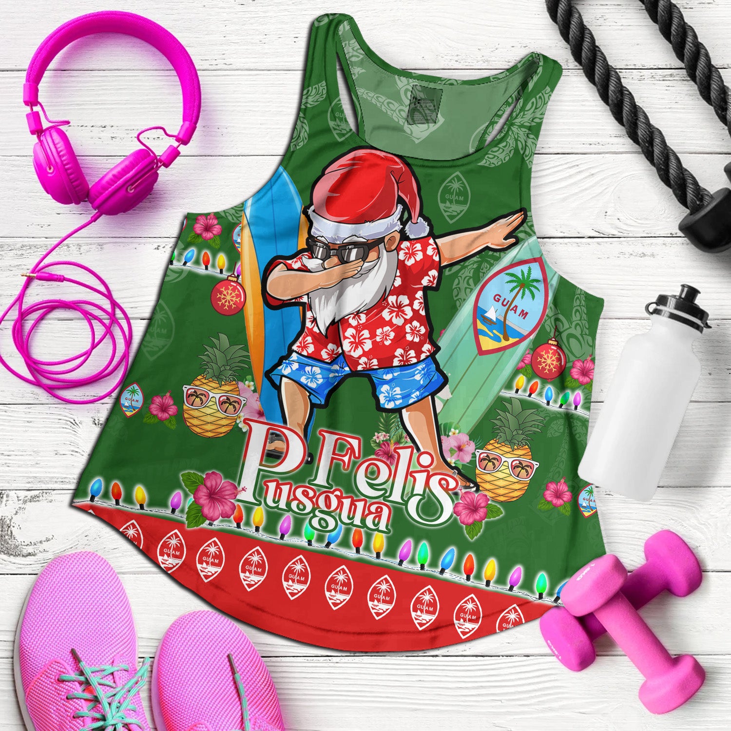 Guam Women Tank Felis Pusgua Tropical Xmas Patterns