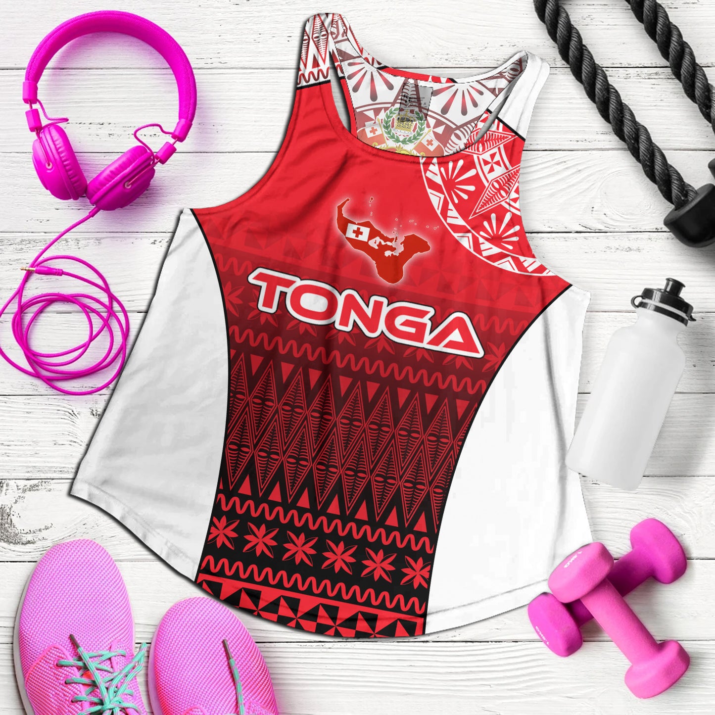 Tonga Custom Personalised Women Tank Map Tongan Ngatu Gradient Style