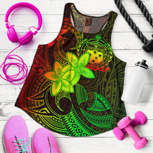 Samoa Women Tank Plumeria Flowers Vintage Style Reggae Colors