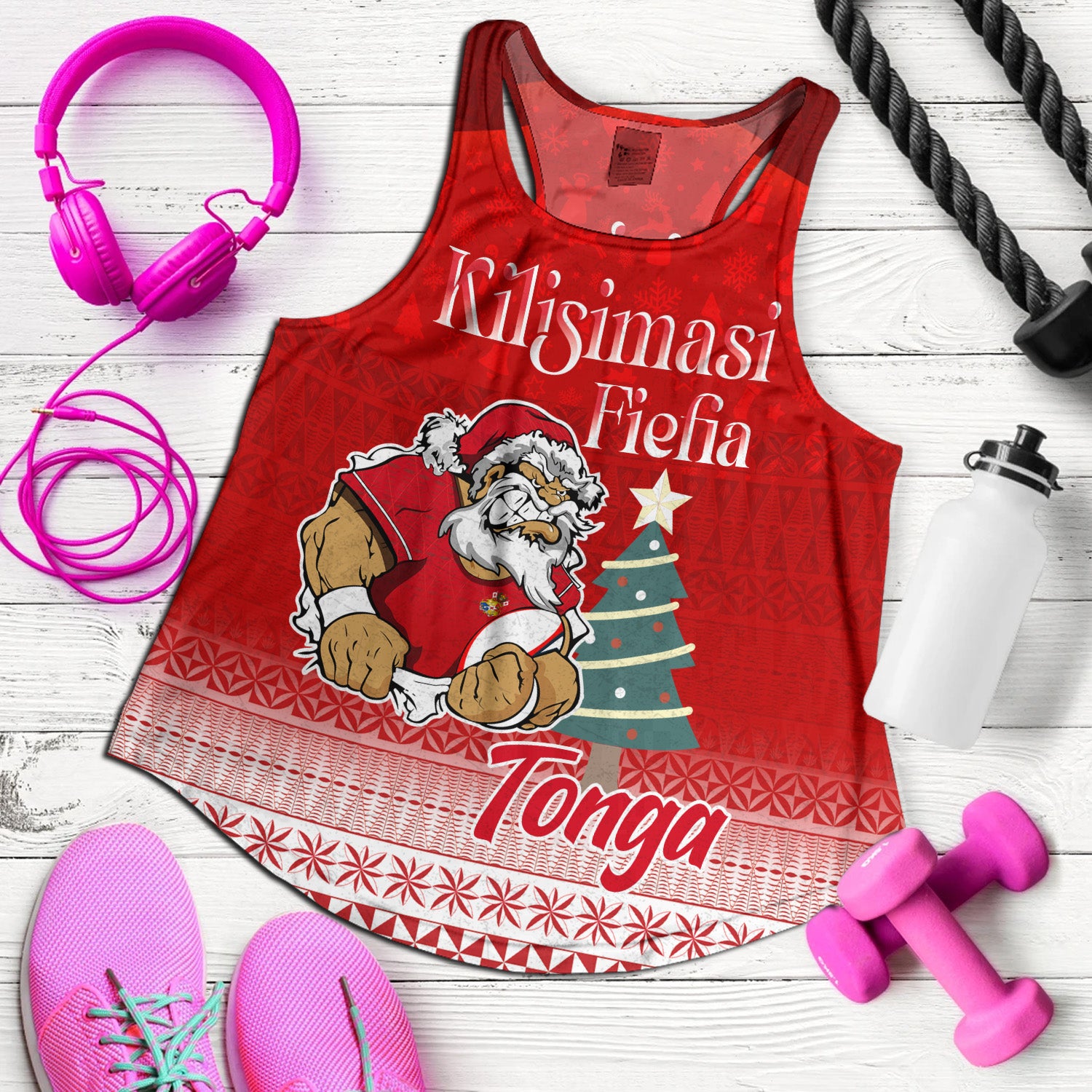 Tonga Women Tank Kilisimasi Fiefia Rugby Santa Style