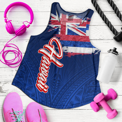 Hawaii Women Tank Hawaii Flag Blue Color Polynesian Patterns Grunge Style