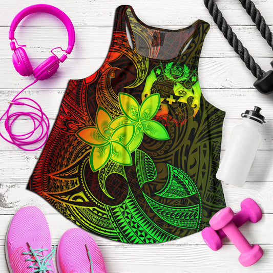 Tonga Women Tank Plumeria Flowers Vintage Style Reggae Colors