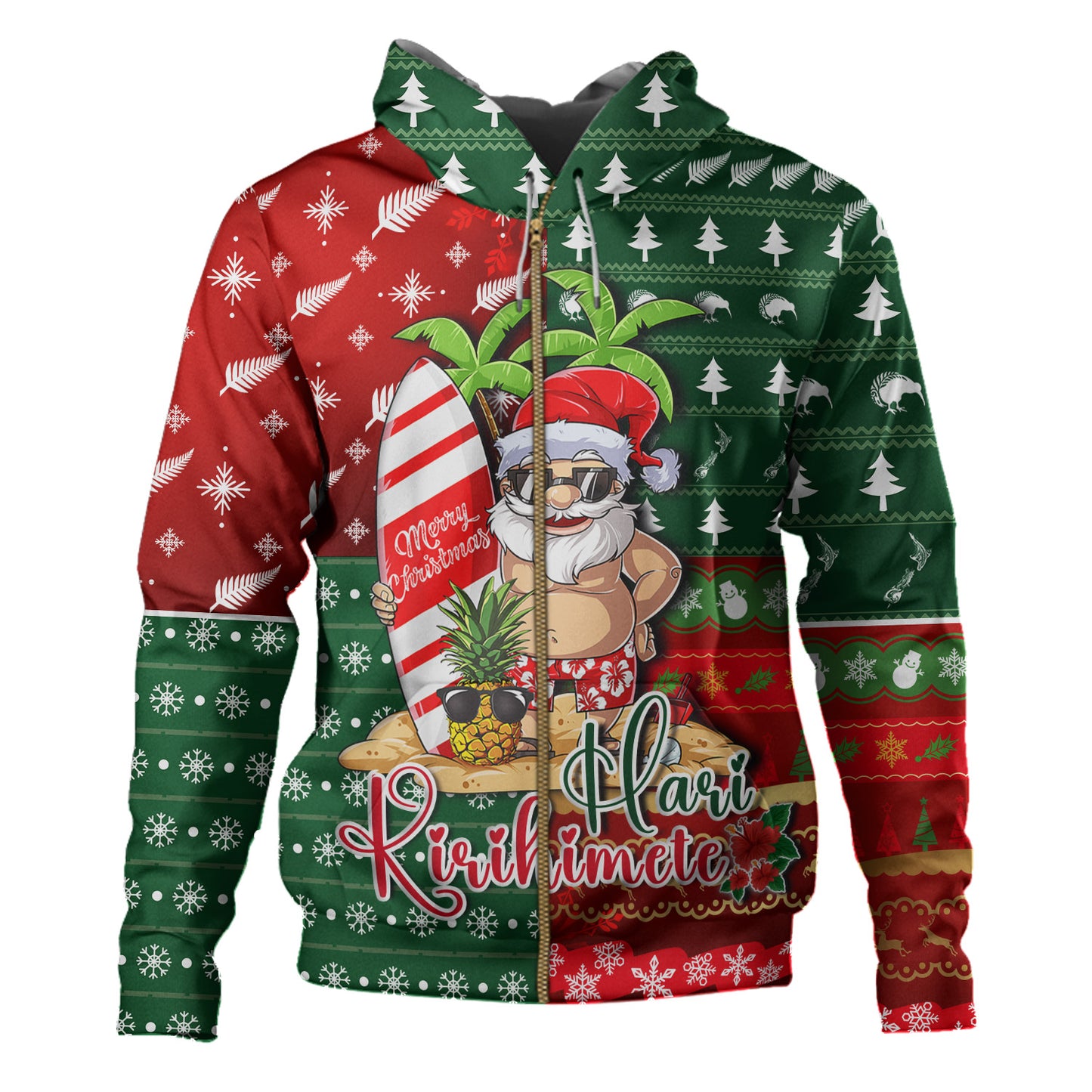 New Zealand Hoodie Maori Hari Kirihimete Tropical Xmas Patterns