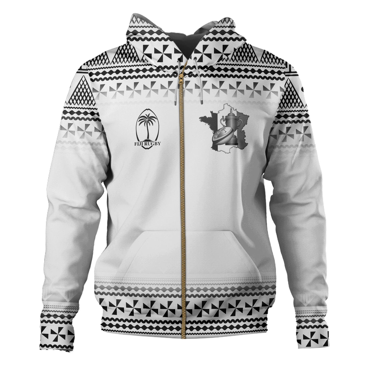 Fiji Hoodie Rugby Ball Tapa Patterns