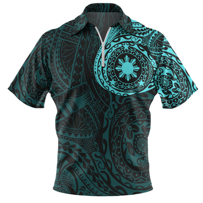 Philippines Filipinos Polynesian Tattoo Style Zip Polo Shirt