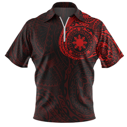 Philippines Filipinos Polynesian Tattoo Style Zip Polo Shirt