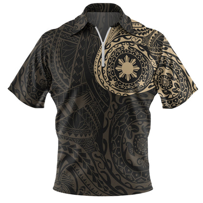Philippines Filipinos Polynesian Tattoo Style Zip Polo Shirt