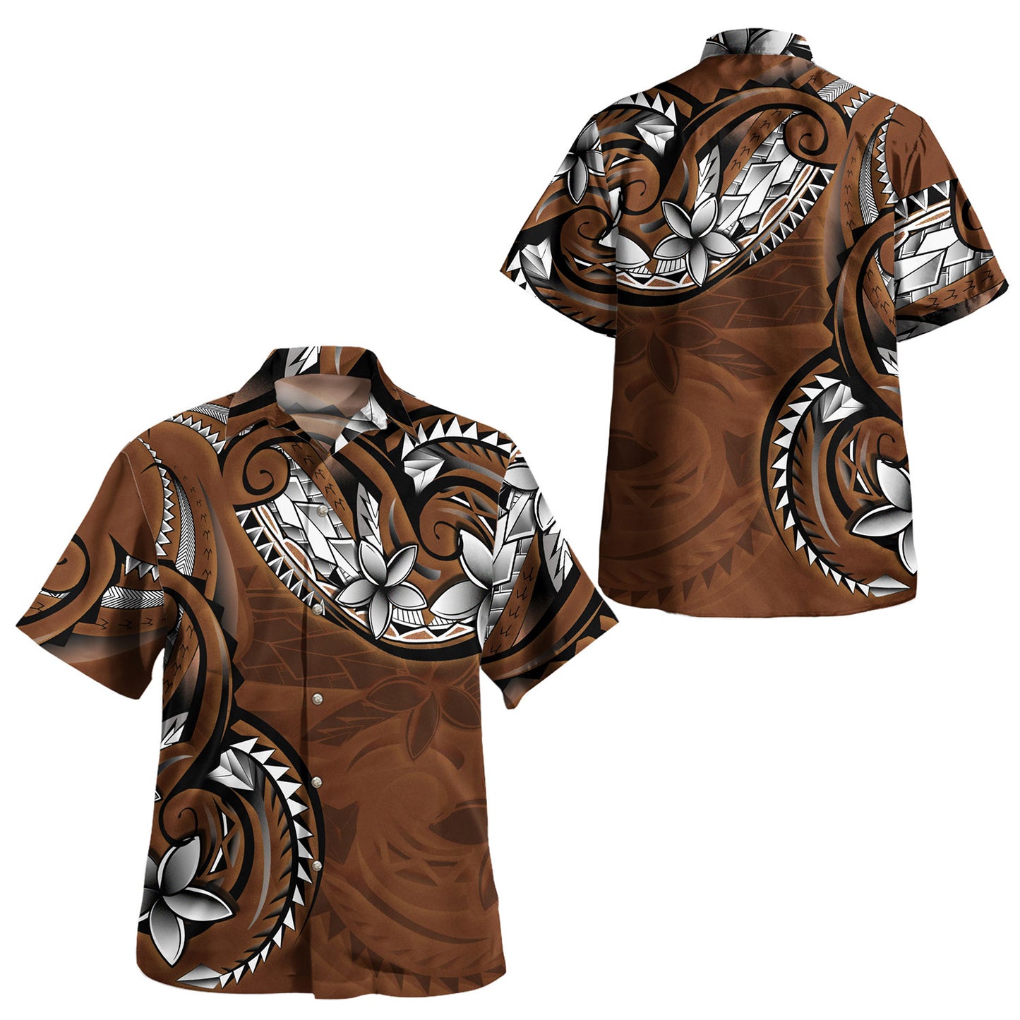 Polynesian Patterns Plumeria Flowers (Brown) Combo Puletasi And Shirt