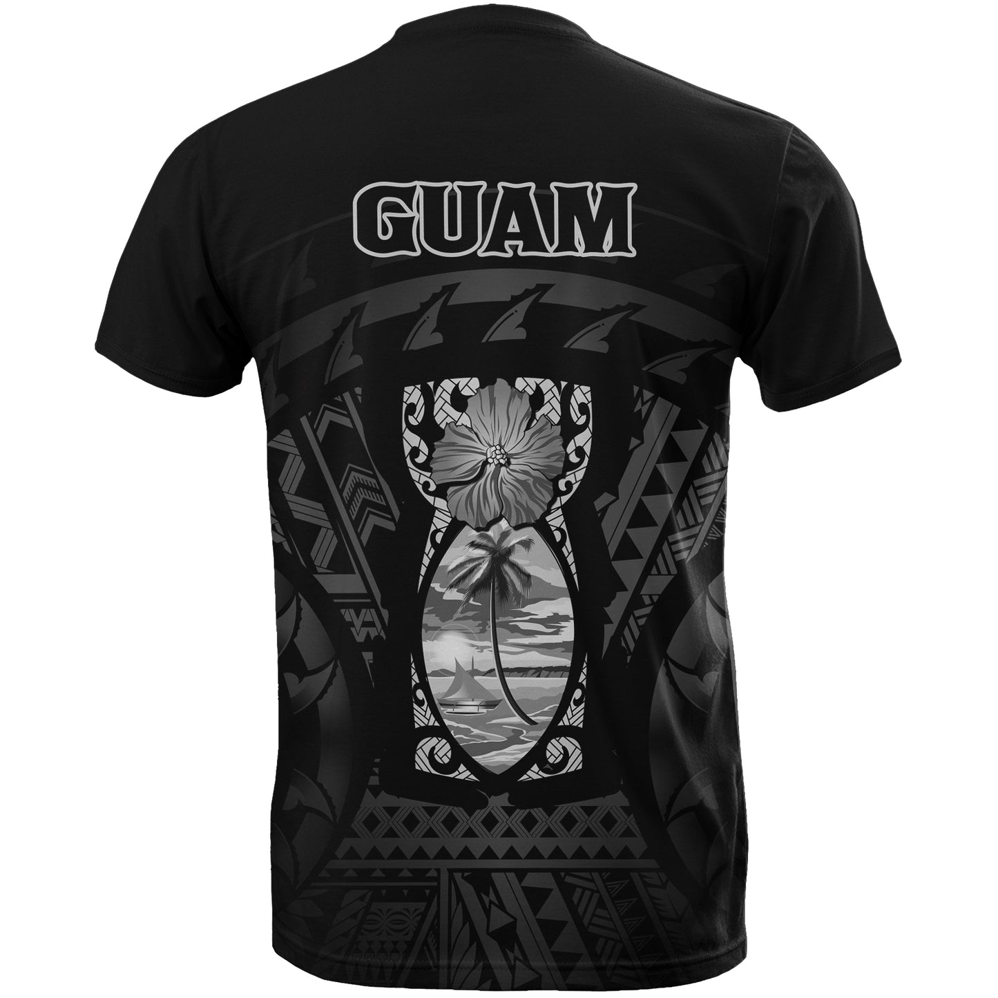 Guam T-Shirts - Guam Coat Of Arms Polynesian Tattoo (Gray)
