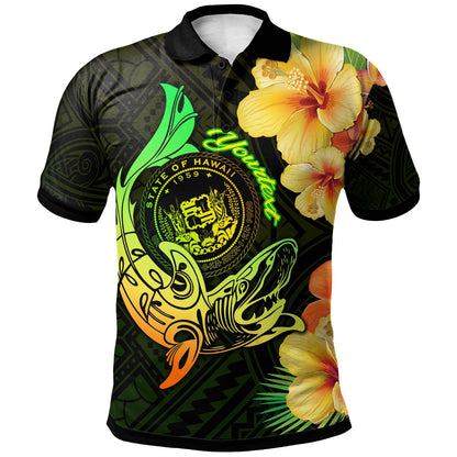 Hawaii Polynesian Polo Shirt - Custom Hawaii Sharks Tribal Patterns Green